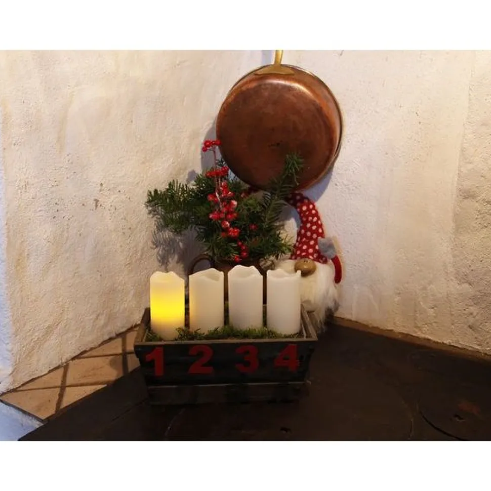 LED-pöytäkynttilä Star Trading Advent 10 cm valkoinen 4 kpl + kaukosäädin