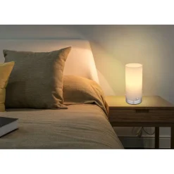 LED-pöytävalaisin Globo Cyli 24cm, 3000K, nikkeli/opaali