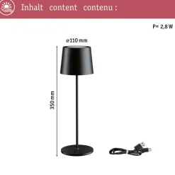 LED-pöytävalaisin Paulmann Gilo 35cm USB-ladattava IP44 2700K himmennettävä valkoinen