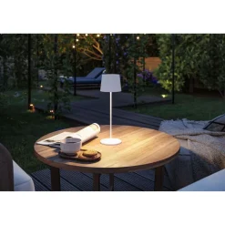 LED-pöytävalaisin Paulmann Gilo 35cm USB-ladattava IP44 2700K himmennettävä valkoinen