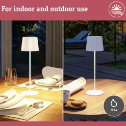 LED-pöytävalaisin Paulmann Gilo 35cm USB-ladattava IP44 2700K himmennettävä valkoinen
