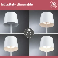 LED-pöytävalaisin Paulmann Gilo 35cm USB-ladattava IP44 2700K himmennettävä valkoinen