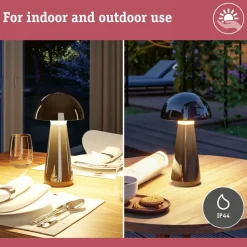 LED-pöytävalaisin Paulmann Onzo 28cm USB-ladattava 2700K IP44 3-Step-Dim himmennettävä valkoinen