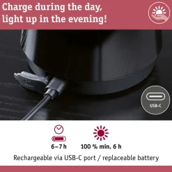 LED-pöytävalaisin Paulmann Onzo 28cm USB-ladattava 2700K IP44 3-Step-Dim himmennettävä valkoinen