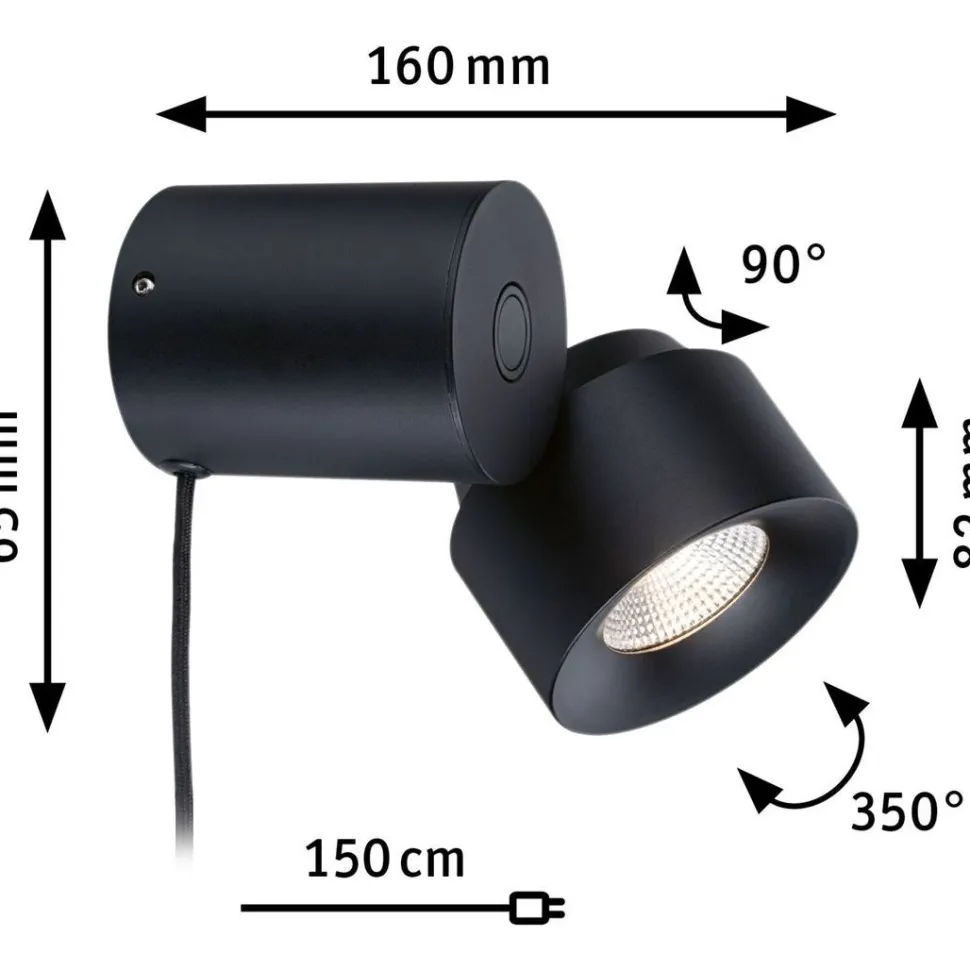 LED-pöytävalaisin Paulmann Puric Pane, 2700K, 300lm, 3W, himmennettävä, musta