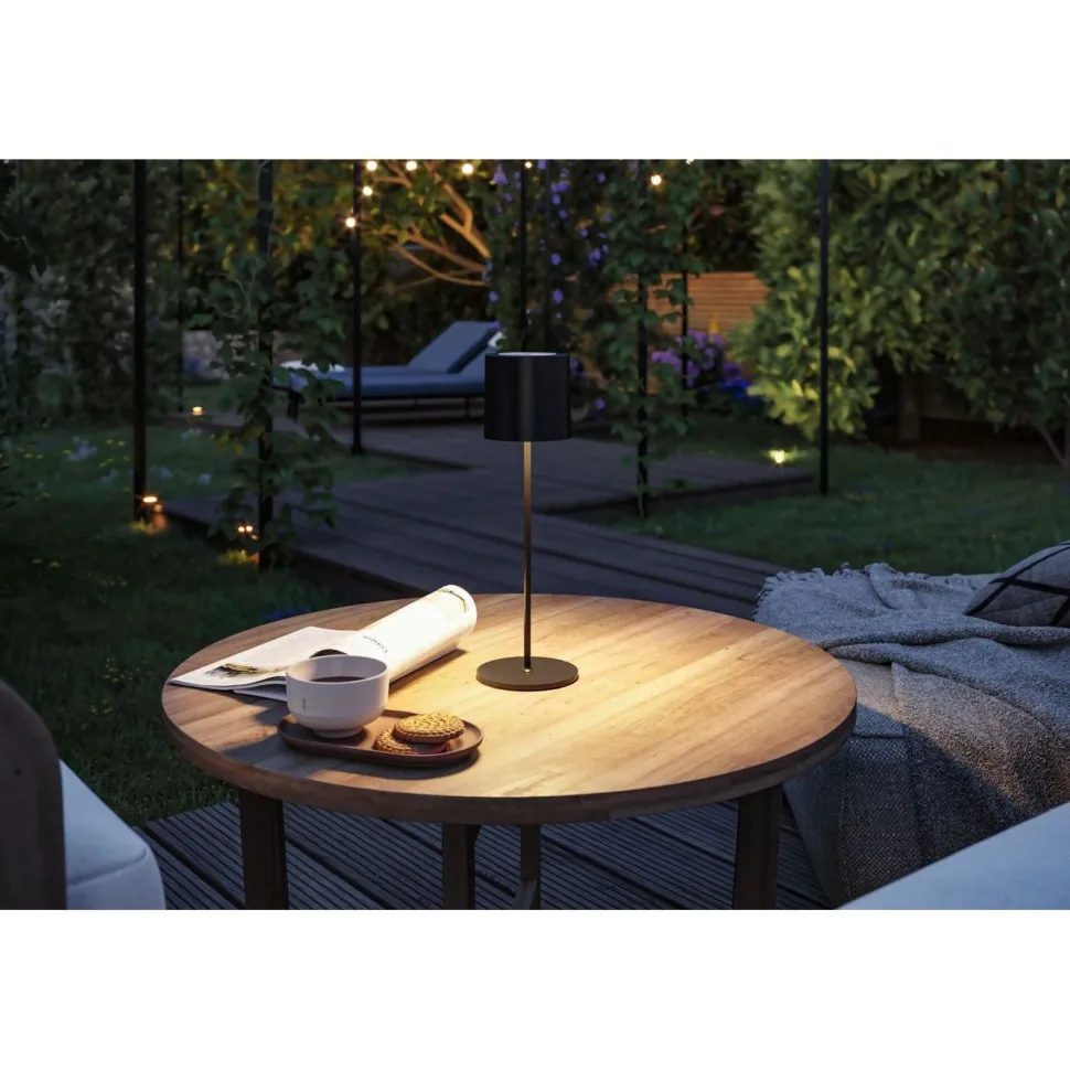 LED-pöytävalaisin Paulmann Tuni 35cm USB-ladattava 2700K IP44 himmennettävä mattamusta