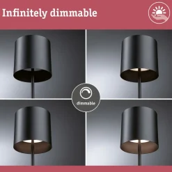 LED-pöytävalaisin Paulmann Tuni 35cm USB-ladattava 2700K IP44 himmennettävä mattamusta