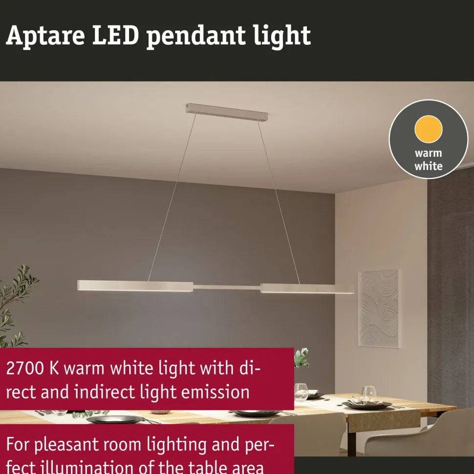 LED-riippuvalaisin Paulmann Aptare säädettävä leveys ja korkeus 2700K 2050lm/2050lm 2x16.5/16.5W liikeohjattava himmennettävä harjattu alumiini