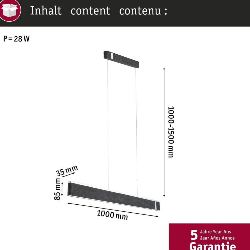 LED-riippuvalaisin Paulmann Jagun Smart Home Zigbee 3.0 1800lm 21W himmennettävä antrasiitti
