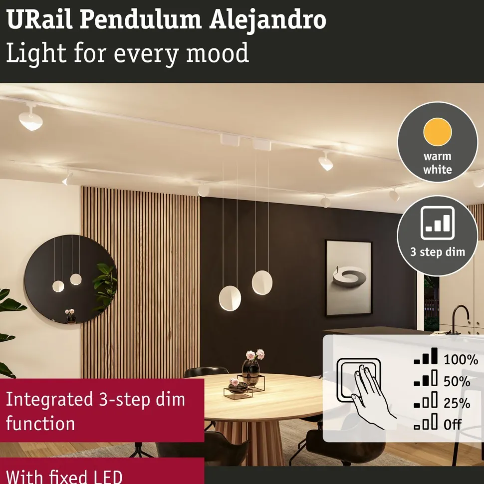 LED-riippuvalaisin Paulmann URail Alejandro 800lm 10W 4000K 3-Step-Dim himmennettävä valkoinen