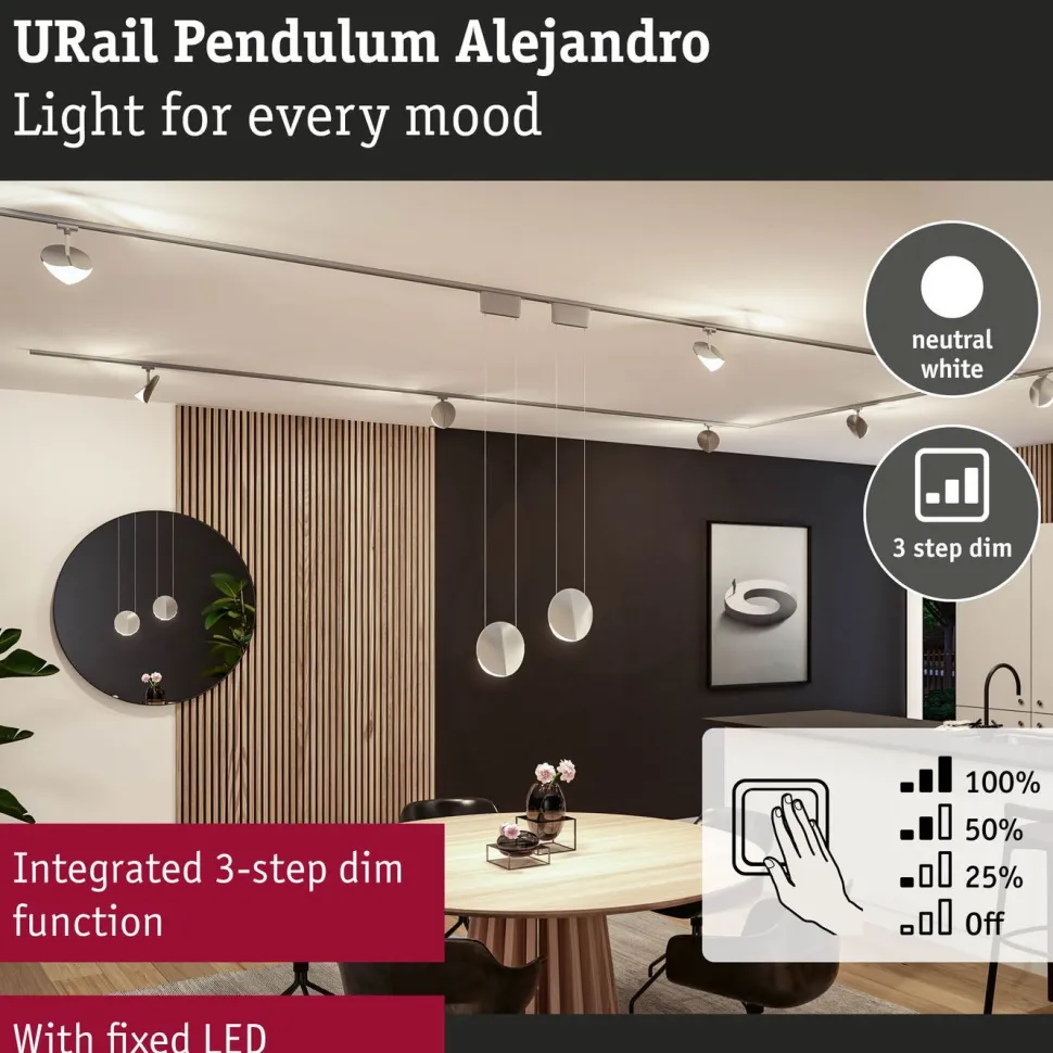 LED-riippuvalaisin Paulmann URail Alejandro 800lm 10W 4000K 3-Step-Dim himmennettävä valkoinen
