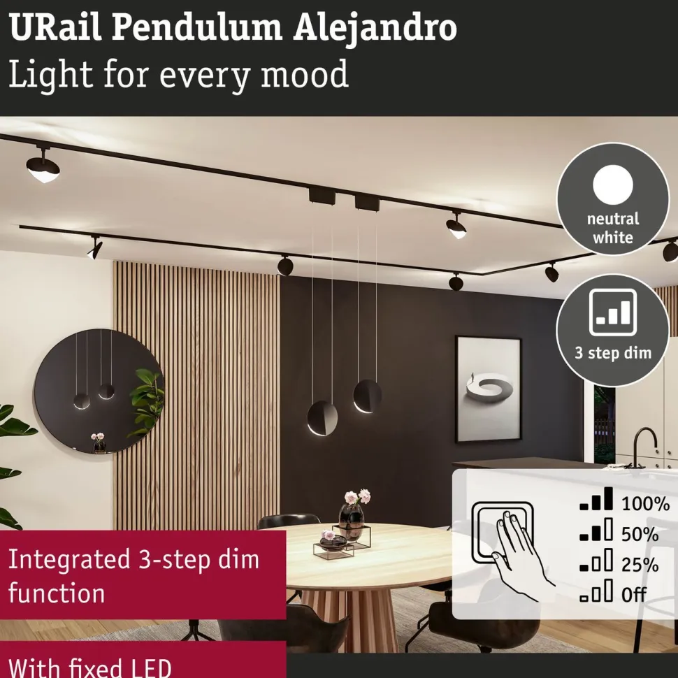 LED-riippuvalaisin Paulmann URail Alejandro 800lm 10W 4000K 3-Step-Dim himmennettävä valkoinen