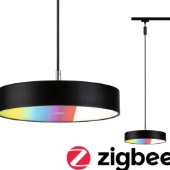 LED-riippuvalaisin Paulmann URail Smart Home Zigbee 3.0 Hildor, Ø31cm, 510lm, 10W, RGBW+, himmennettävä, 230V, mattamusta