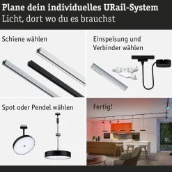 LED-riippuvalaisin Paulmann URail Smart Home Zigbee 3.0 Hildor, Ø31cm, 510lm, 10W, RGBW+, himmennettävä, 230V, mattamusta