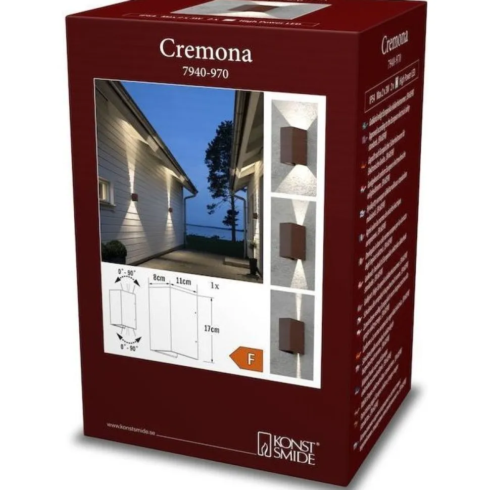 LED-seinävalaisin Konstsmide Cremona 7940-970, 2x3W, High Power, ruoste