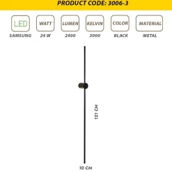 LED-seinävalaisin Linento Lighting Wible 121 cm musta