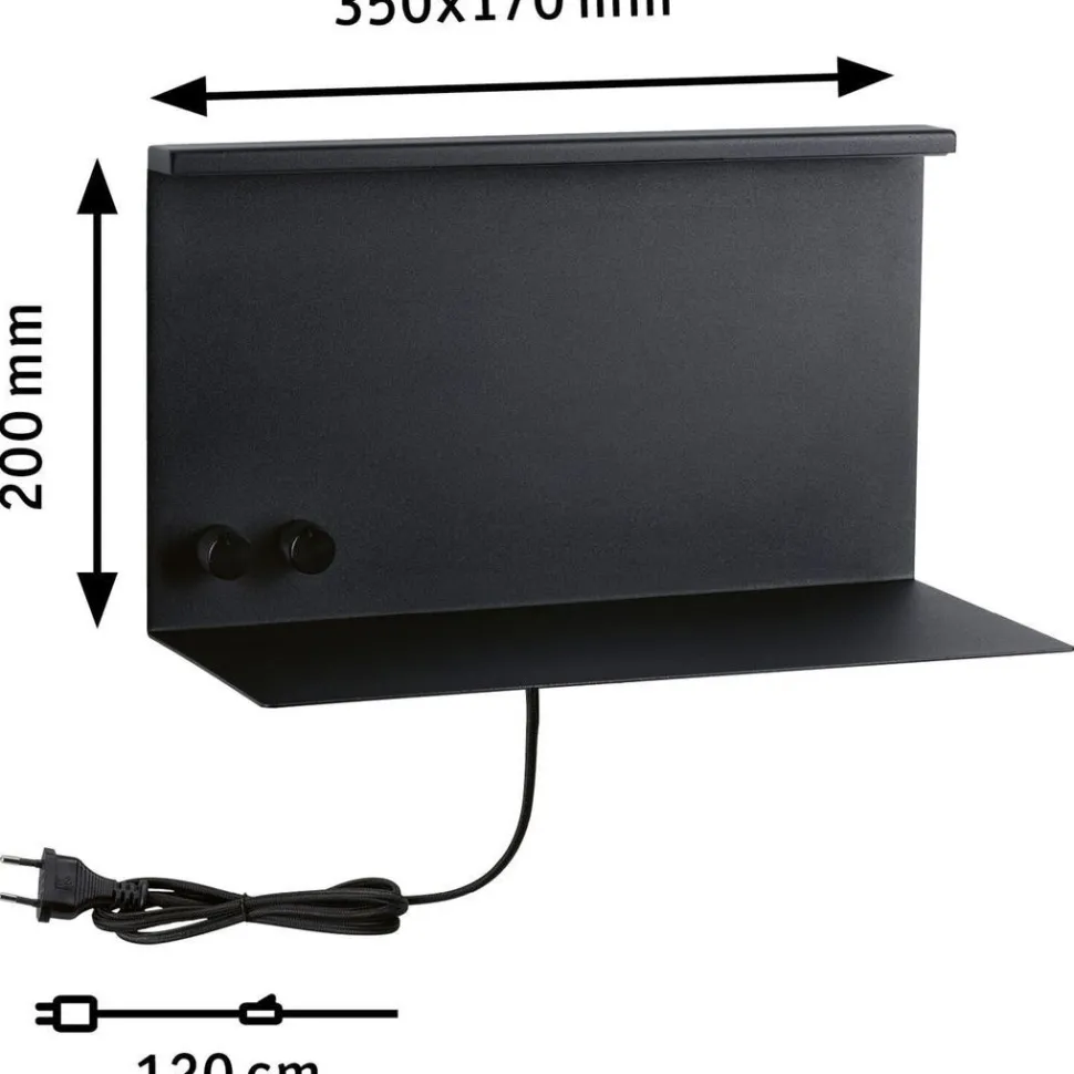LED-seinävalaisin Paulmann Jarina, USB C, 3000K, himmennettävä, mattamusta