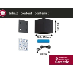 LED-seinävalaisin Paulmann Nyara, IP44, 3000K, 100x100mm, 2x1W / 1W, akkukäyttöinen, hämäräohjattu liiketunnistin (HF), valkoinen