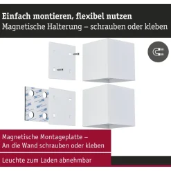 LED-seinävalaisin Paulmann Nyara, IP44, 3000K, 100x100mm, 2x1W / 1W, akkukäyttöinen, hämäräohjattu liiketunnistin (HF), valkoinen