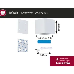 LED-seinävalaisin Paulmann Nyara, IP44, 3000K, 100x100mm, 2x1W / 1W, akkukäyttöinen, hämäräohjattu liiketunnistin (HF), valkoinen