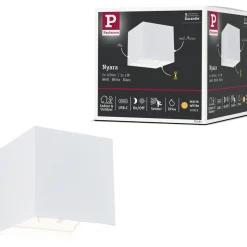 LED-seinävalaisin Paulmann Nyara, IP44, 3000K, 100x100mm, 2x1W / 1W, akkukäyttöinen, hämäräohjattu liiketunnistin (HF), valkoinen