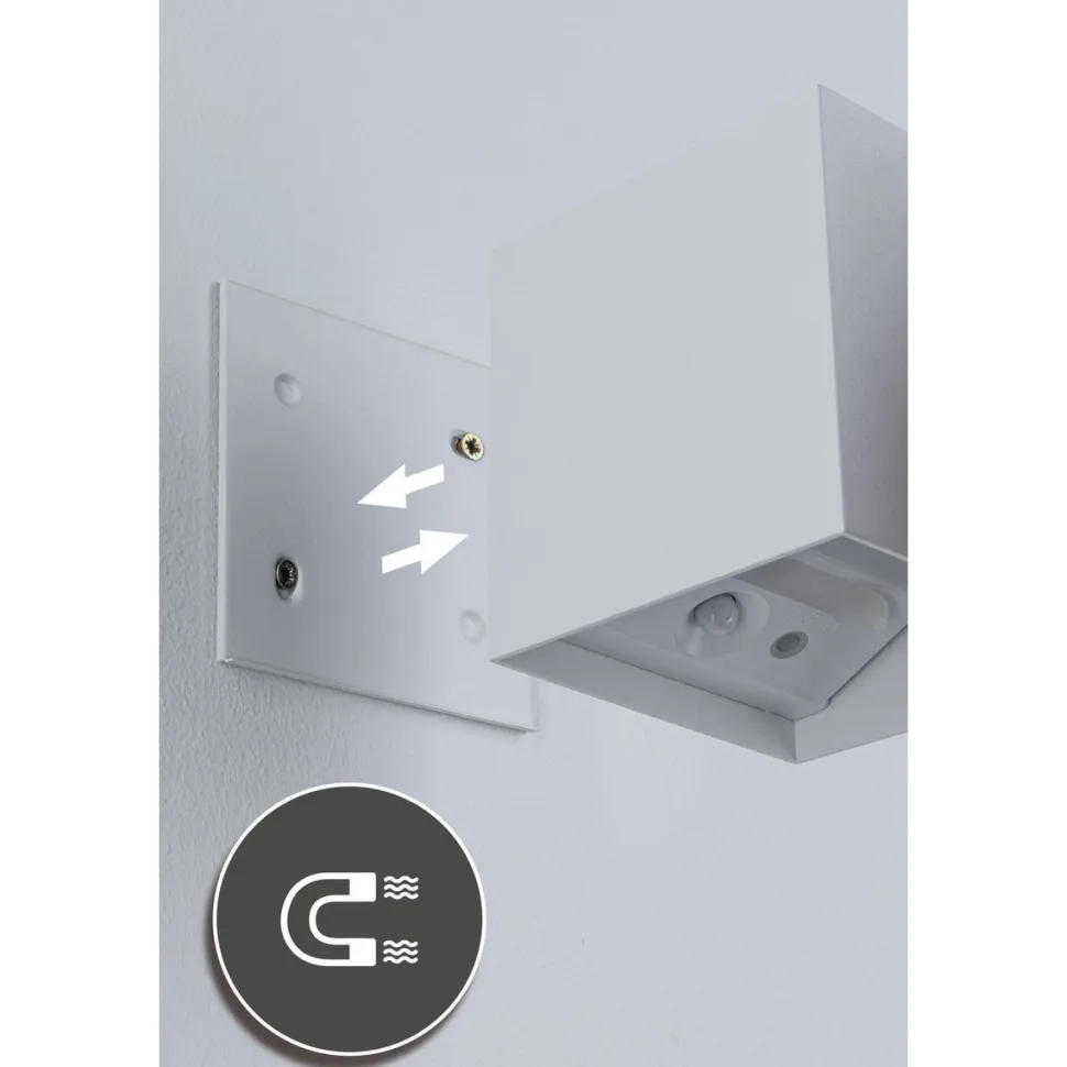 LED-seinävalaisin Paulmann Nyara, IP44, 3000K, 100x100mm, 2x1W / 1W, akkukäyttöinen, hämäräohjattu liiketunnistin (HF), valkoinen