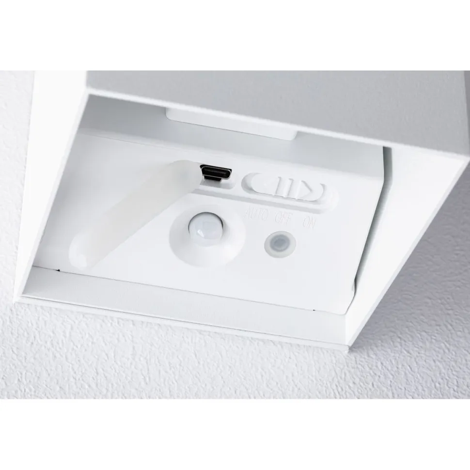 LED-seinävalaisin Paulmann Nyara, IP44, 3000K, 100x100mm, 2x1W / 1W, akkukäyttöinen, hämäräohjattu liiketunnistin (HF), valkoinen