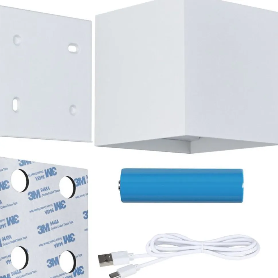 LED-seinävalaisin Paulmann Nyara, IP44, 3000K, 100x100mm, 2x1W / 1W, akkukäyttöinen, hämäräohjattu liiketunnistin (HF), valkoinen