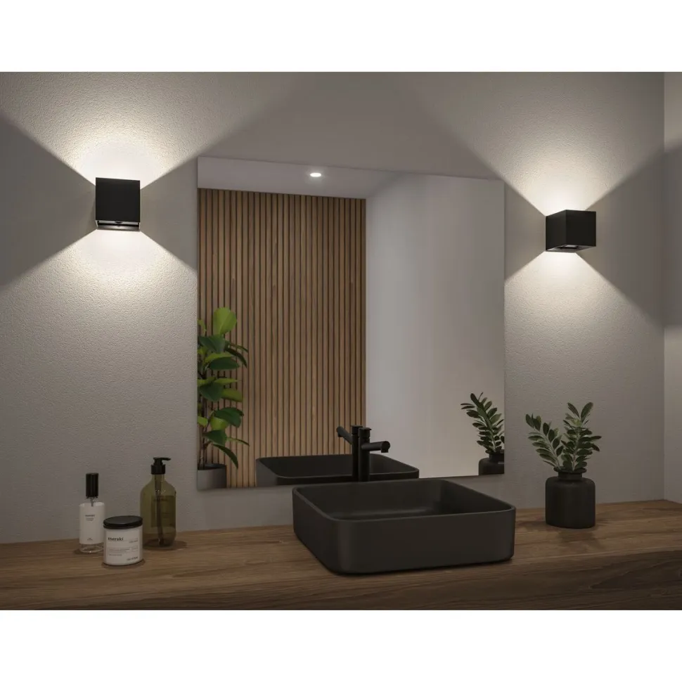 LED-seinävalaisin Paulmann Nyara, IP44, 3000K, 100x100mm, 2x1W / 1W, akkukäyttöinen, hämäräohjattu liiketunnistin (HF), valkoinen