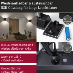 LED-seinävalaisin Paulmann Nyara, IP44, 3000K, 100x100mm, 2x1W / 1W, akkukäyttöinen, hämäräohjattu liiketunnistin (HF), valkoinen