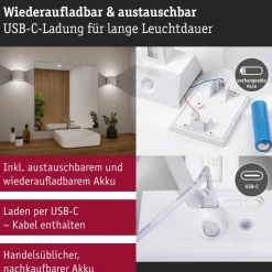 LED-seinävalaisin Paulmann Nyora, IP44, 3000K, 135x120mm, 2x1W / 1W, akkukäyttöinen, hämäräohjattu liiketunnistin (HF), valkoinen