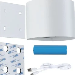 LED-seinävalaisin Paulmann Nyora, IP44, 3000K, 135x120mm, 2x1W / 1W, akkukäyttöinen, hämäräohjattu liiketunnistin (HF), valkoinen