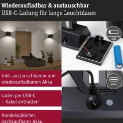 LED-seinävalaisin Paulmann Nyora, IP44, 3000K, 135x120mm, 2x1W / 1W, akkukäyttöinen, hämäräohjattu liiketunnistin (HF), valkoinen