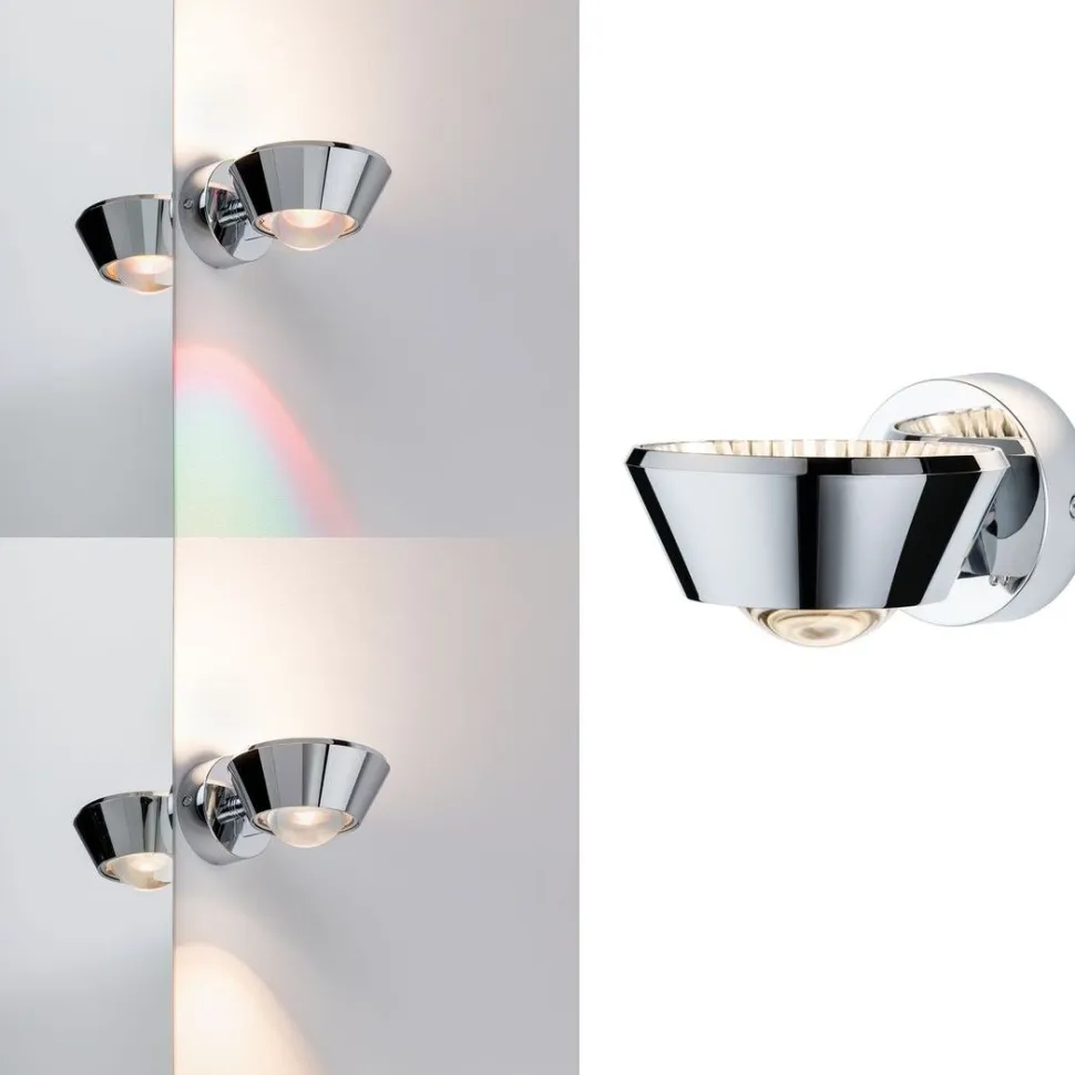 LED-seinävalaisin Paulmann Sabik, IP44, 2700K, himmennettävä, kromi