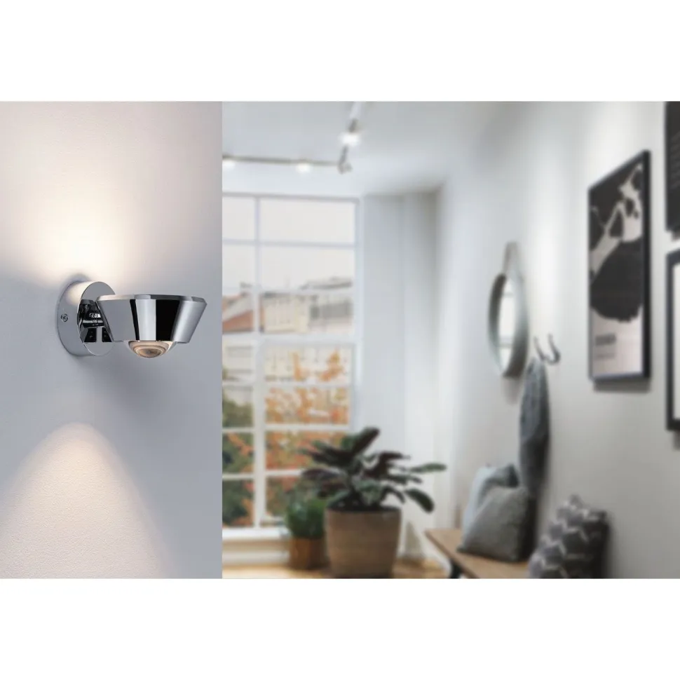 LED-seinävalaisin Paulmann Sabik, IP44, 2700K, himmennettävä, kromi