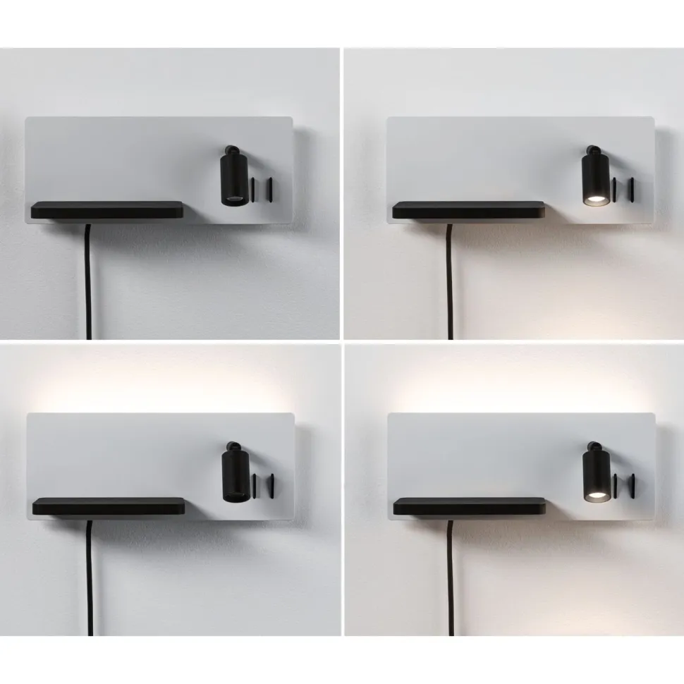 LED-seinävalaisin Paulmann Serra Left, USB C, 2700K, himmennettävä, mattavalkoinen/mattamusta