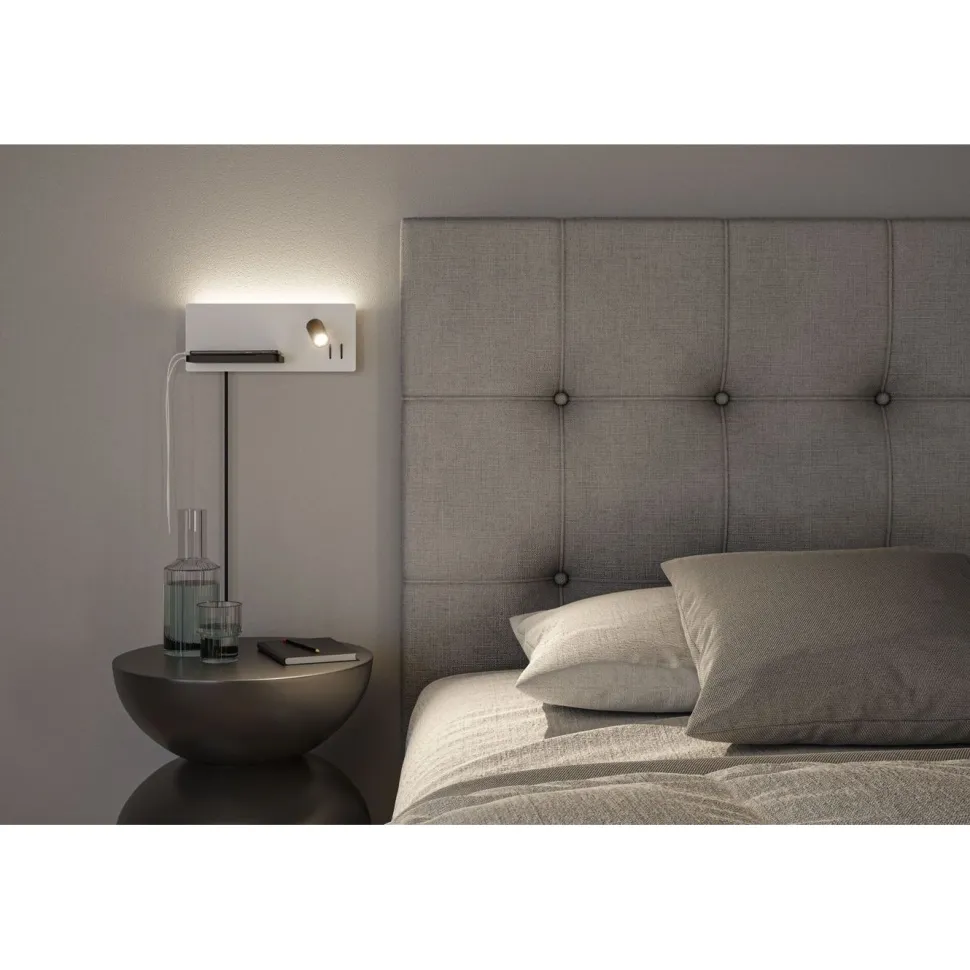 LED-seinävalaisin Paulmann Serra Left, USB C, 2700K, himmennettävä, mattavalkoinen/mattamusta