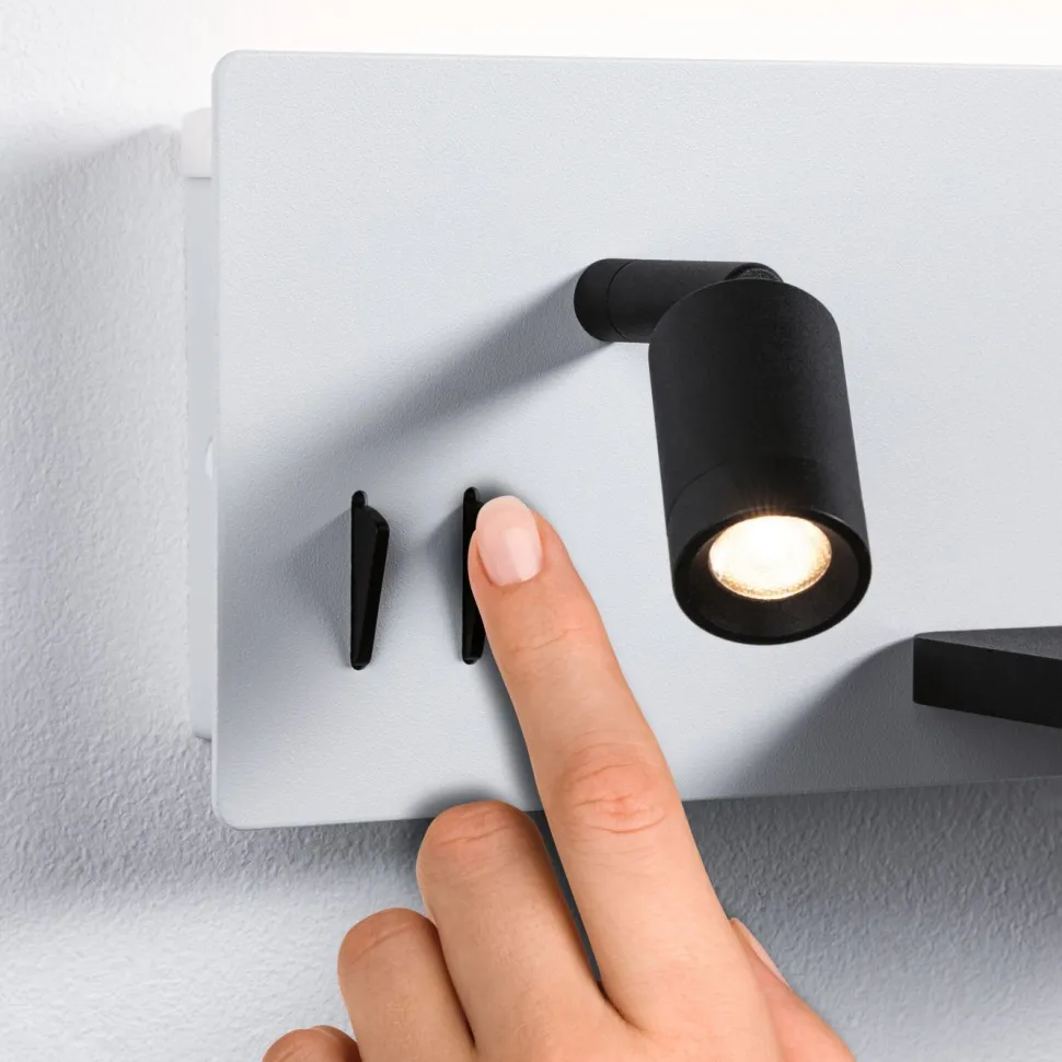 LED-seinävalaisin Paulmann Serra Right, USB C, 2700K, himmennettävä, mattavalkoinen/mattamusta