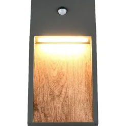 LED-seinävalaisin Trio Salmon, puu/antrasiitti, liiketunnistin