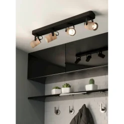 LED-Spottivalaisin Eglo Cayuca 4-osainen 58x10cm musta/puu