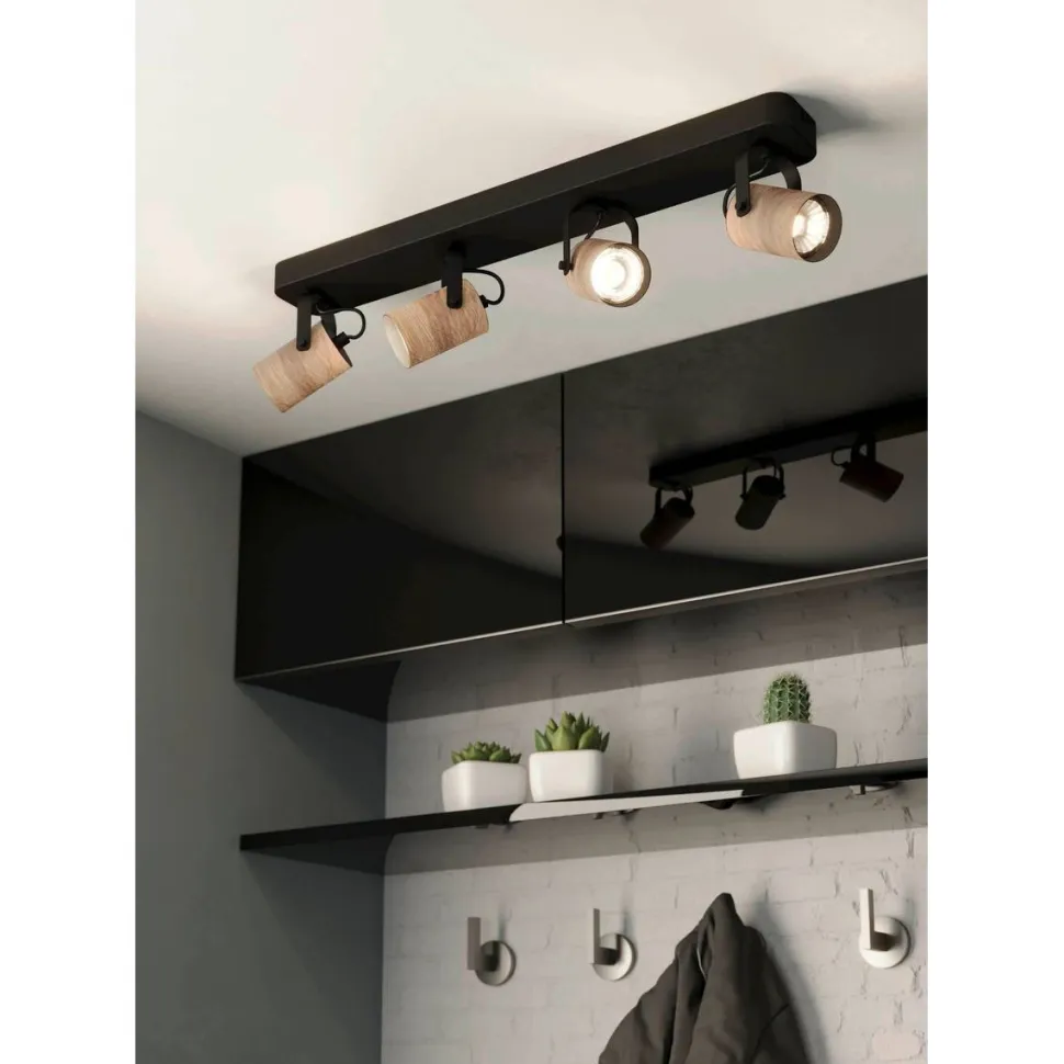 LED-Spottivalaisin Eglo Cayuca 4-osainen 58x10cm musta/puu
