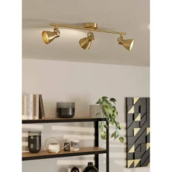 LED-Spottivalaisin Eglo Seras 3-osainen 59,5x6,5cm harjattu messinki/kulta
