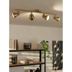 LED-Spottivalaisin Eglo Seras 4-osainen 77x6,5cm harjattu messinki/kulta