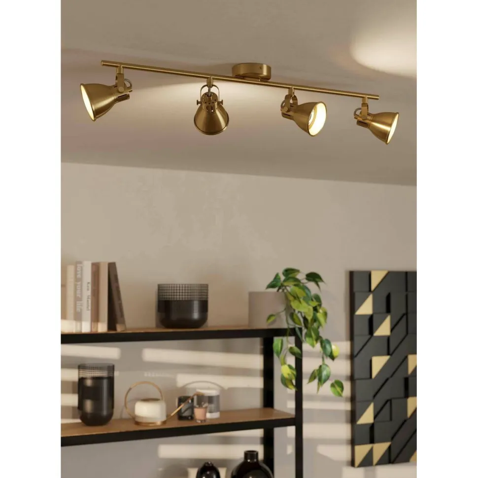 LED-Spottivalaisin Eglo Seras 4-osainen 77x6,5cm harjattu messinki/kulta