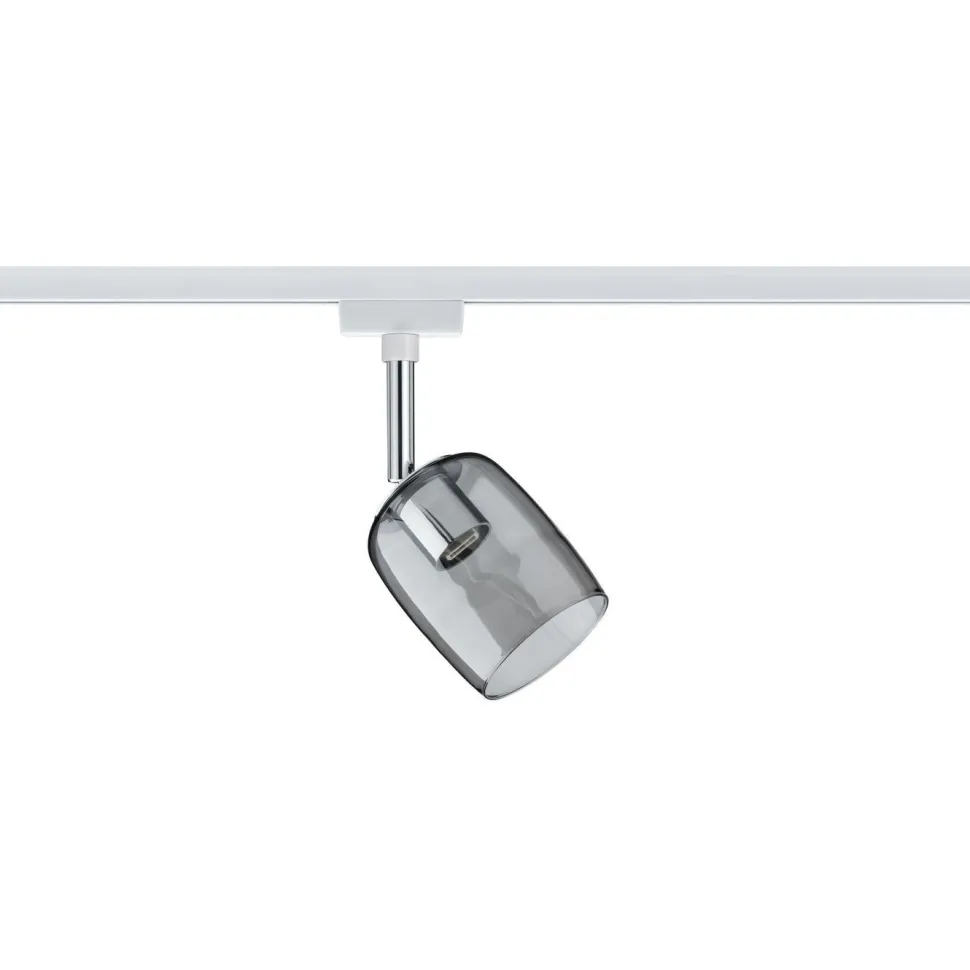 LED-spottivalaisin kiskoon Paulmann URail Blossom, G9, max.10W, himmennettävä, mattakromi/savulasi