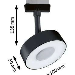 LED-spottivalaisin kiskoon Paulmann URail Circle Ø100mm 3-Step-Dim 220lm 5W 4000K himmennettävä signaalivalkoinen