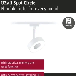LED-spottivalaisin kiskoon Paulmann URail Circle Ø100mm 3-Step-Dim 220lm 5W 4000K himmennettävä signaalivalkoinen