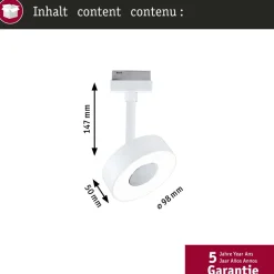 LED-spottivalaisin kiskoon Paulmann URail Circle Ø100mm 3-Step-Dim 220lm 5W 4000K himmennettävä signaalivalkoinen