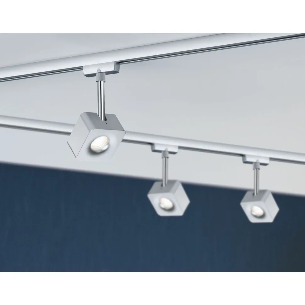 LED-spottivalaisin kiskoon Paulmann URail Cube, 2700K, himmennettävä, mattakromi