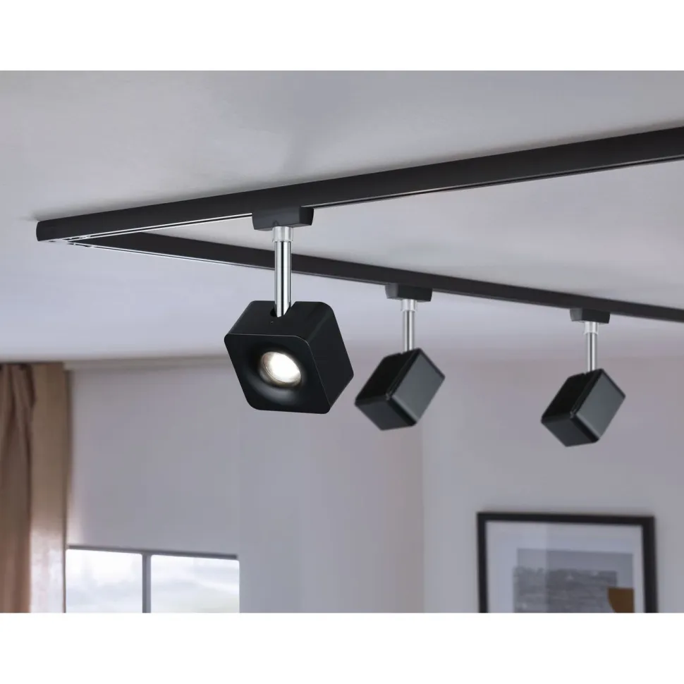 LED-spottivalaisin kiskoon Paulmann URail Cube, 4000K, himmennettävä, mattamusta